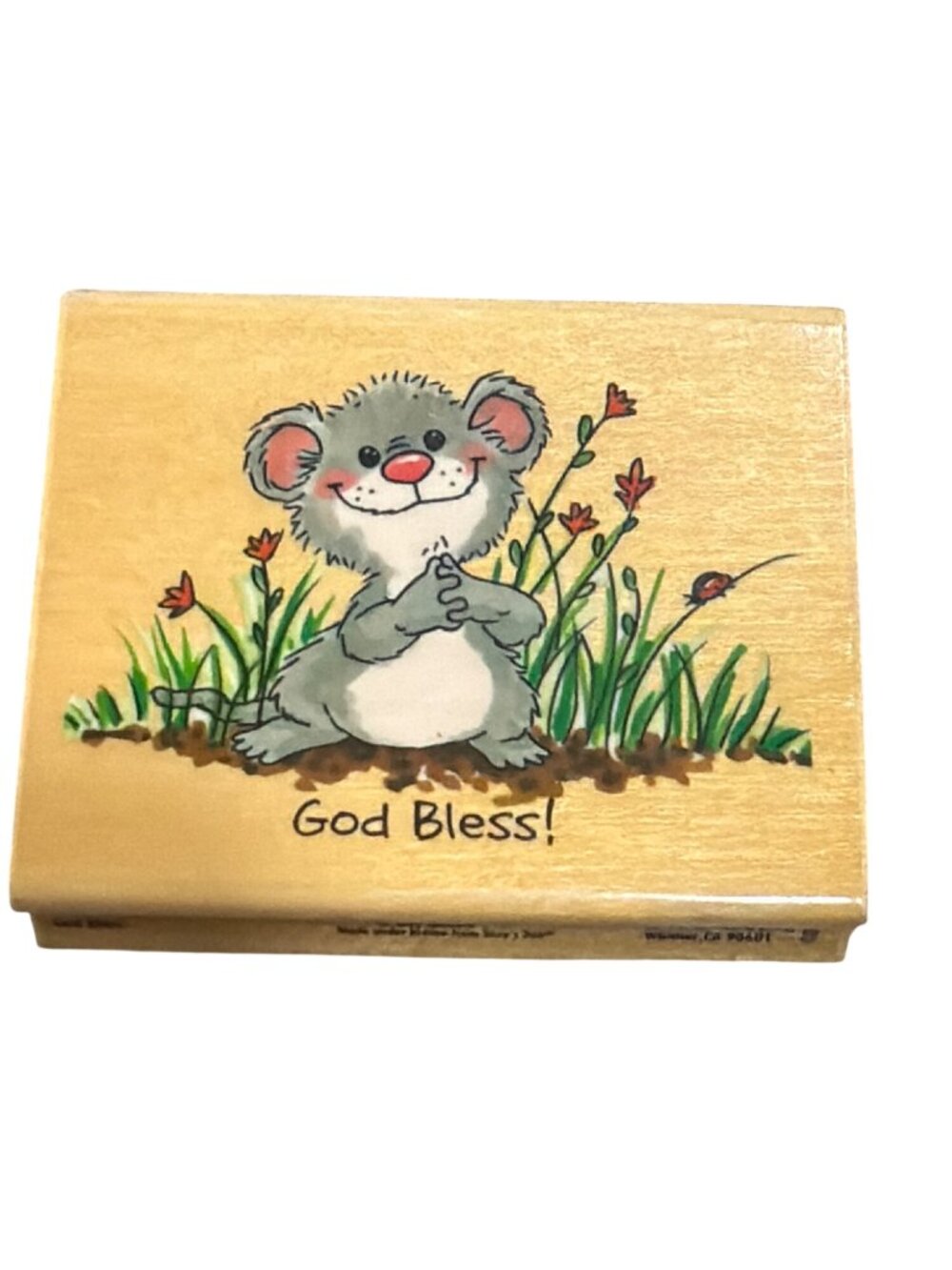 Suzy's Zoo God Bless Rubber Stamp Rubber Stampede Mouse Design Wood Mounted